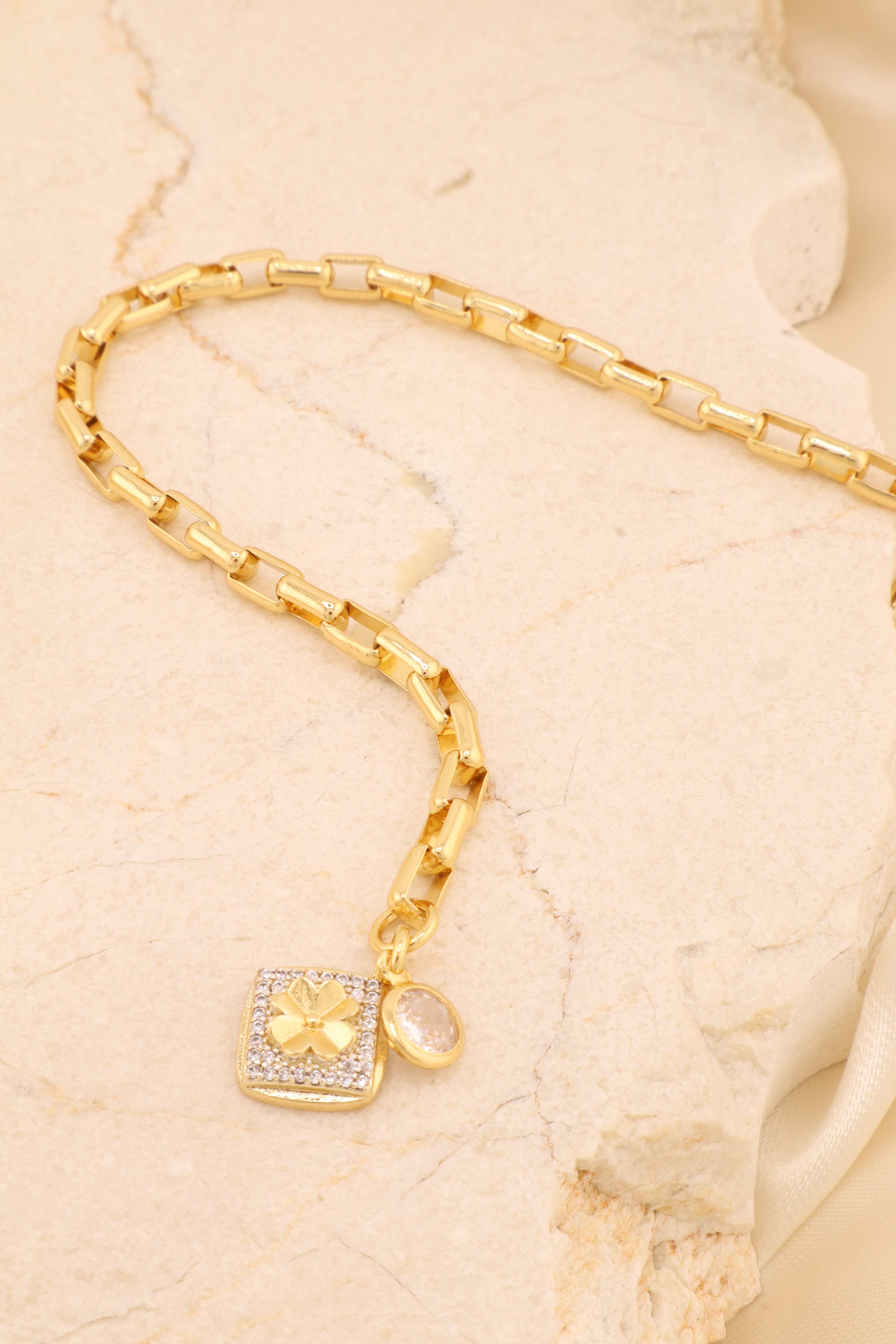 PULSEIRA PINGENTE QUADRADO ZIRC E PONTO LUZ
