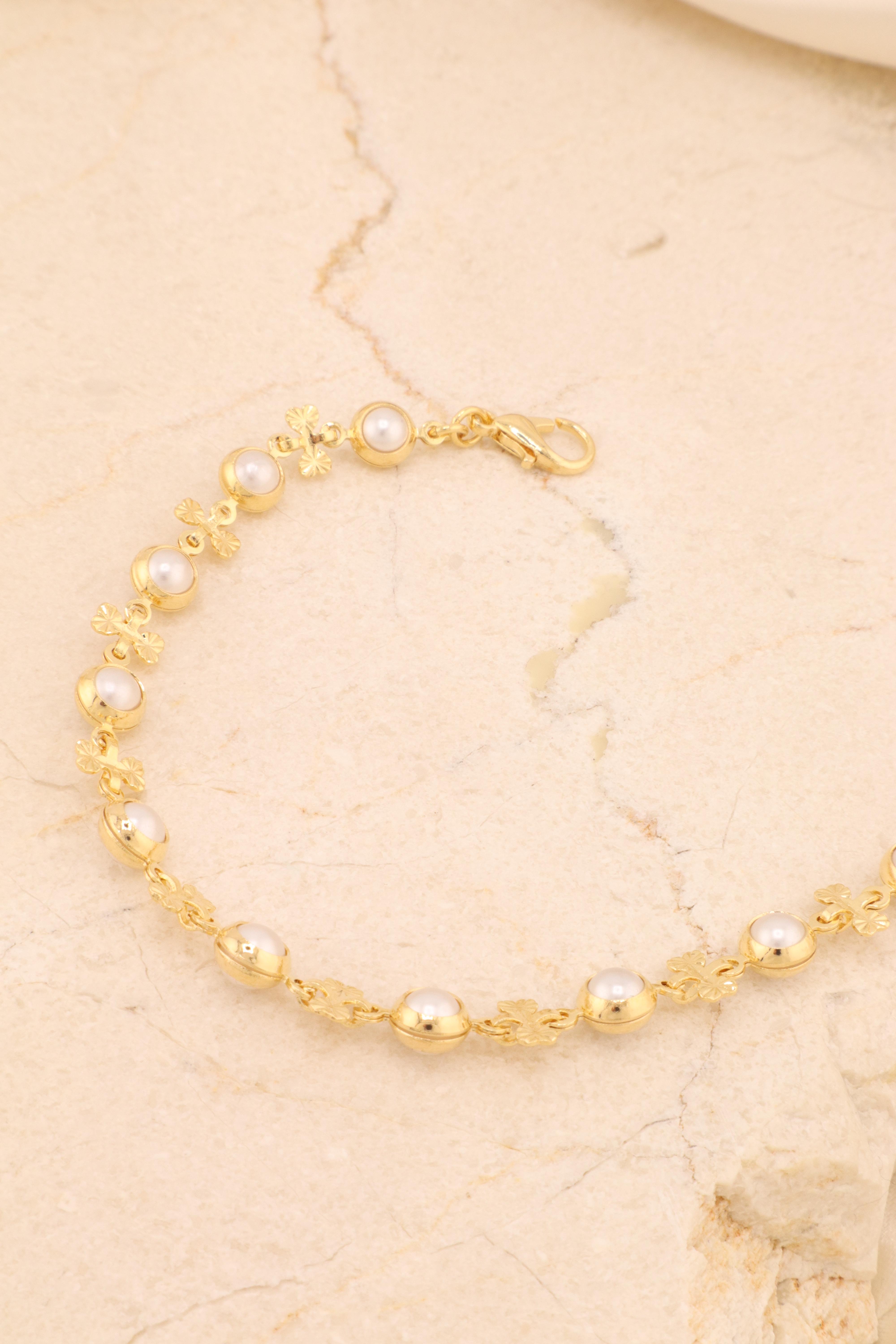 PULSEIRA PÉROLAS COM LACINHOS DIAMANTADOS