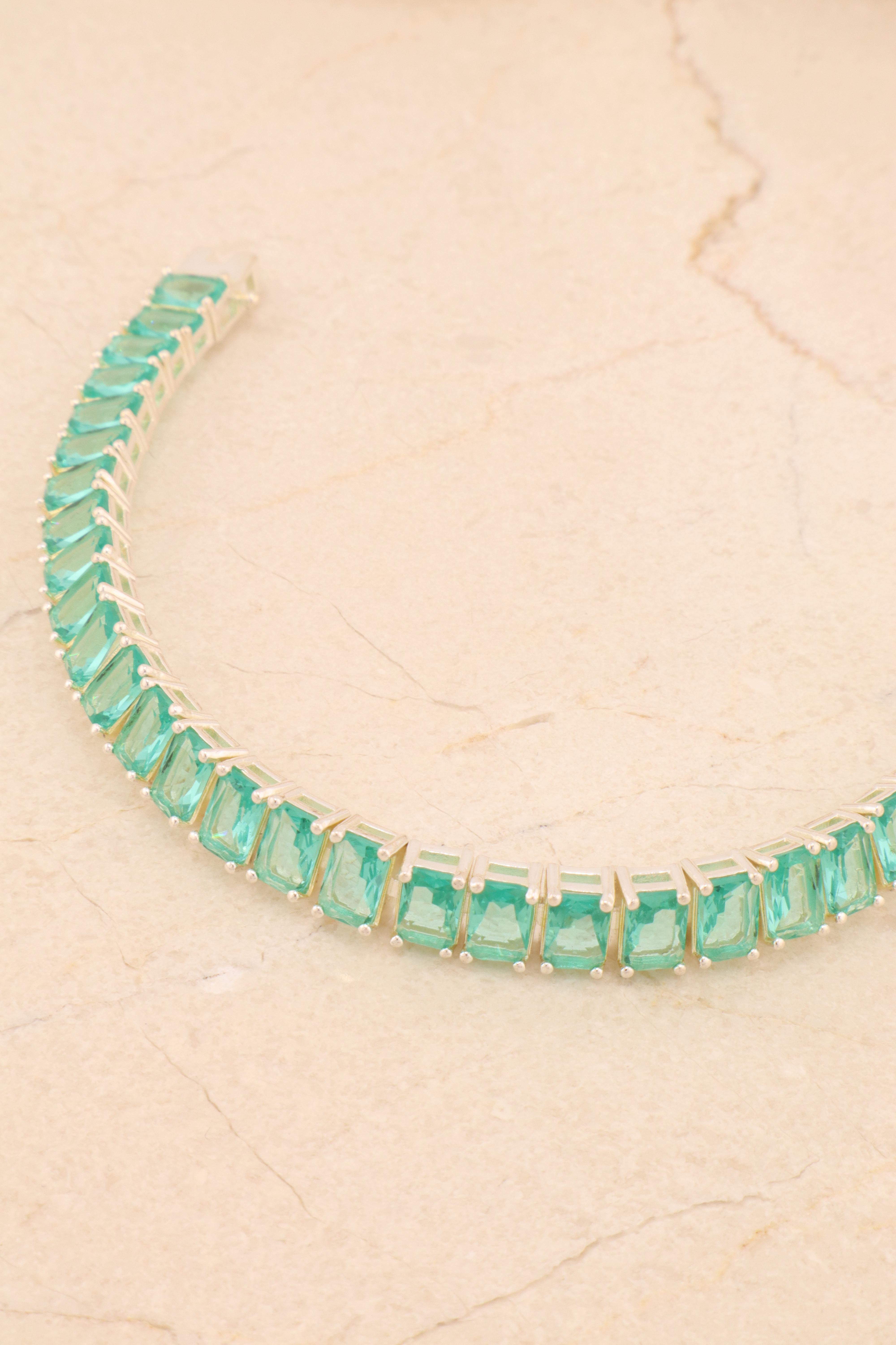 PULSEIRA RIVIERA VERDE BANHO PRATA