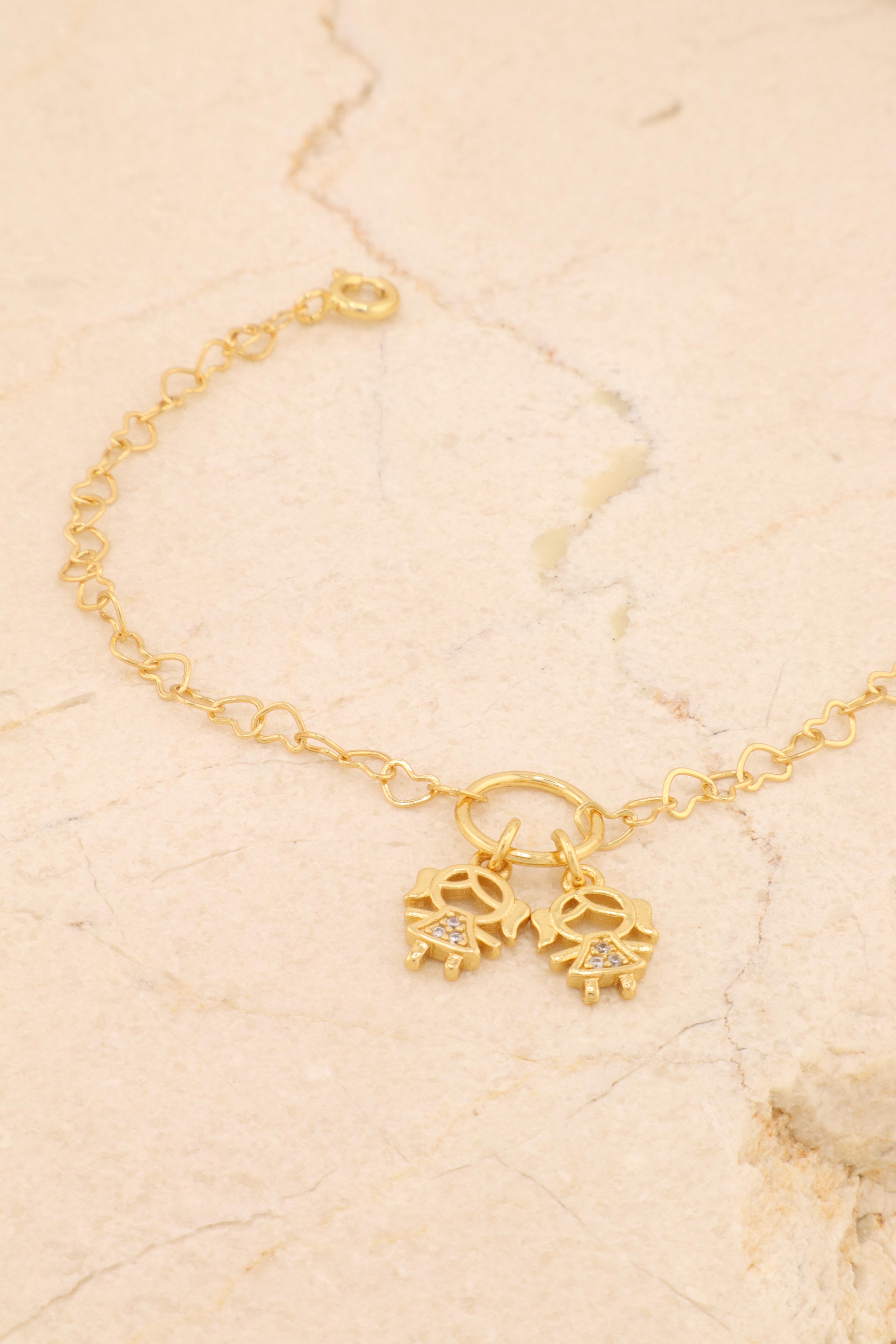 PULSEIRA ELO CORAÇÃO PINGENTE 2 MENINAS