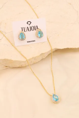 CONJUNTO GOTA ZIRCÔNIA TURQUESA
