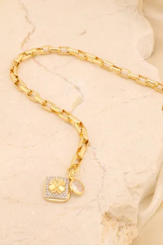 PULSEIRA PINGENTE QUADRADO ZIRC E PONTO LUZ