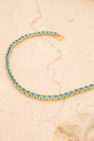 PULSEIRA RIVIERA ZIRCÔNIAS 3MM AZUL CLARO COM FECHO GAVETA