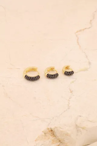 BRINCO TRIO ARGOLINHAS ZIRCÔNIA NEGRA